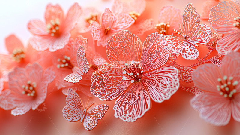 高清大图下载【趣麦麦图】精致镂空花朵蝴蝶