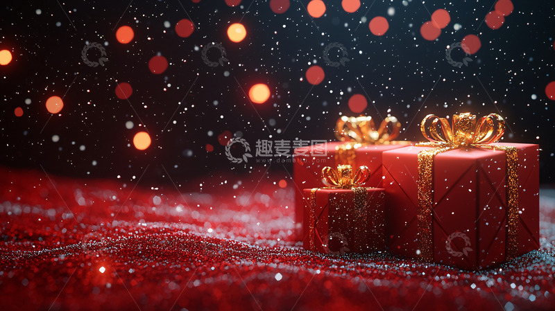 高清大图下载【趣麦麦图】红色礼盒圣诞节背景