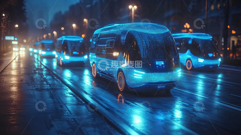 高清大图下载【趣麦麦图】夜间自动驾驶公交车队
