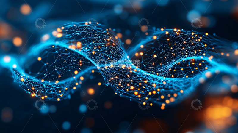 高清大图下载【趣麦麦图】蓝色光点连接的螺旋曲线