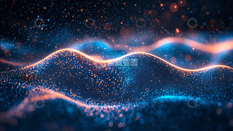 高清大图下载【趣麦麦图】蓝色金色粒子波动背景