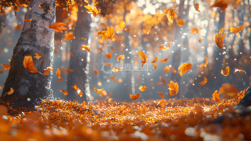 高清大图下载【趣麦麦图】落叶纷飞的秋日森林