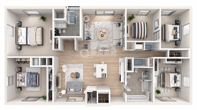 高清大图下载【趣麦麦图】三居室公寓户型图