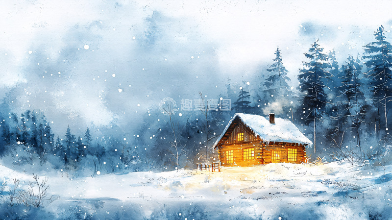 高清大图下载【趣麦麦图】冬日雪景小屋