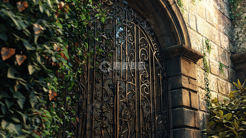 高清大图下载【趣麦麦图】藤蔓缠绕的古老铁门