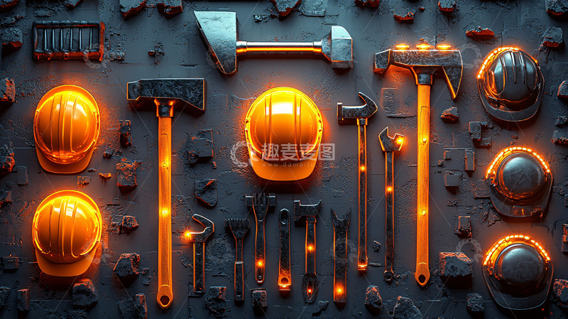 高清大图下载【趣麦麦图】工地工具俯瞰图