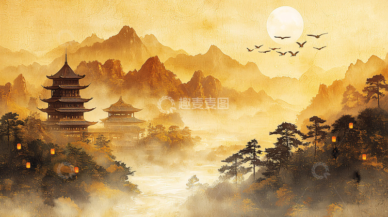 高清大图下载【趣麦麦图】东方山水画意境风景