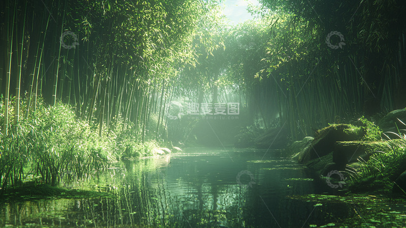 高清大图下载【趣麦麦图】竹林小溪