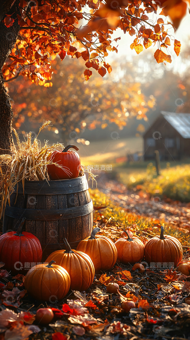 高清大图下载【趣麦麦图】秋日乡村南瓜丰收景色