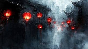 水墨画中国风古镇