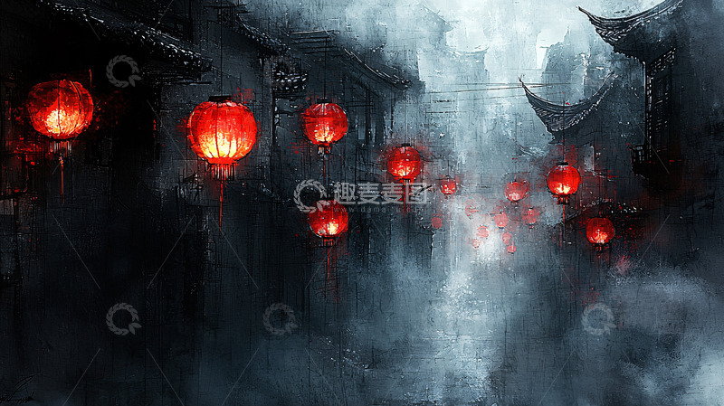 高清大图下载【趣麦麦图】水墨画中国风古镇