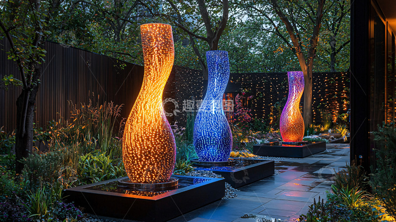 高清大图下载【趣麦麦图】夜色花园灯光雕塑