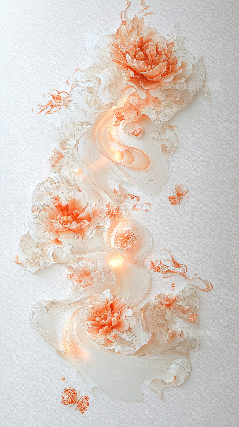 高清大图下载【趣麦麦图】轻盈飘逸的桃花水墨画