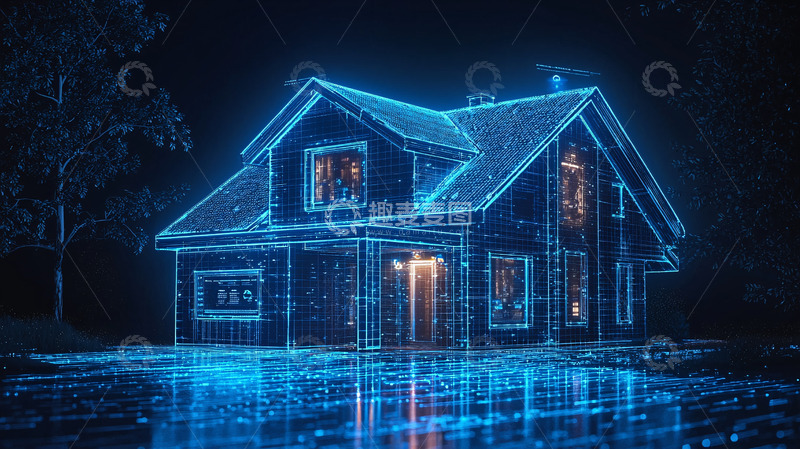 高清大图下载【趣麦麦图】夜晚蓝色光线智能家居