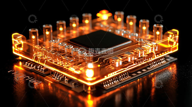 高清大图下载【趣麦麦图】发光电路板芯片特写
