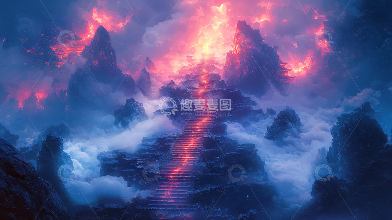 高清大图下载【趣麦麦图】燃烧的火山岩山脉