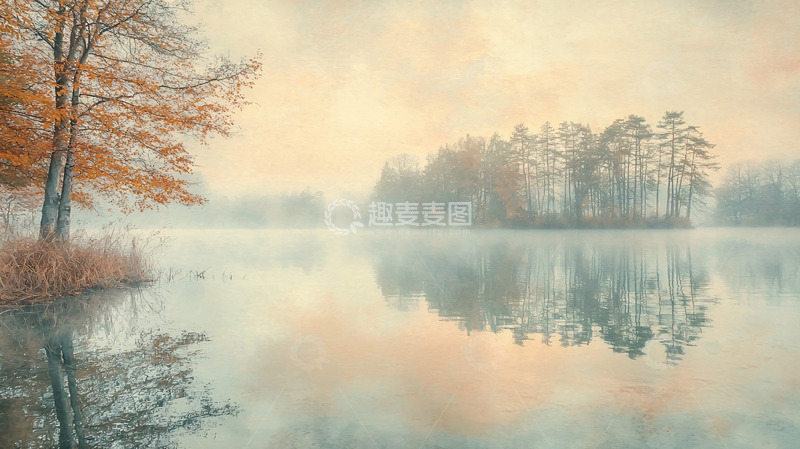 高清大图下载【趣麦麦图】秋日薄雾湖景