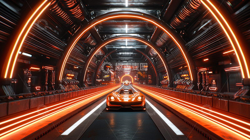 高清大图下载【趣麦麦图】未来科技感赛车隧道