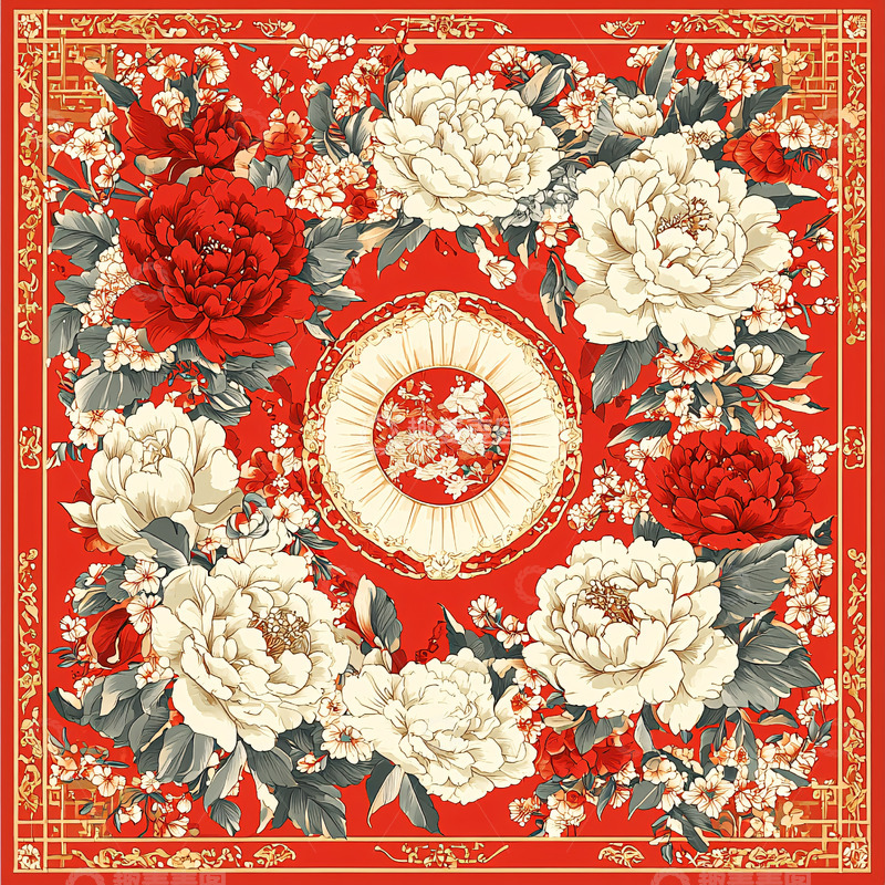 高清大图下载【趣麦麦图】红色牡丹花纹图案