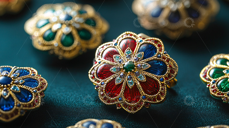 高清大图下载【趣麦麦图】-彩色宝石花朵胸针
