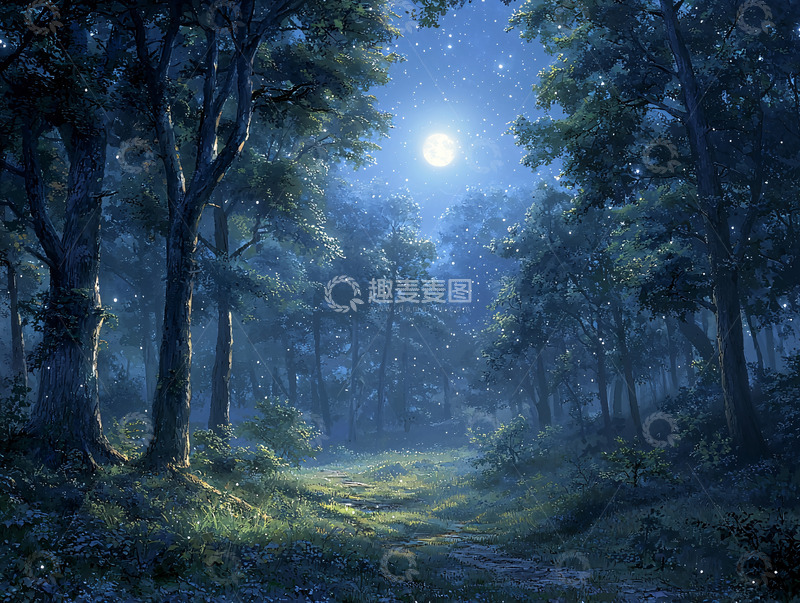 高清大图下载【趣麦麦图】月光下的神秘森林