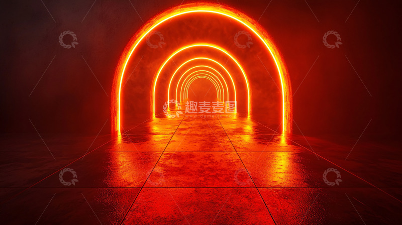 高清大图下载【趣麦麦图】红色霓虹灯拱门通道