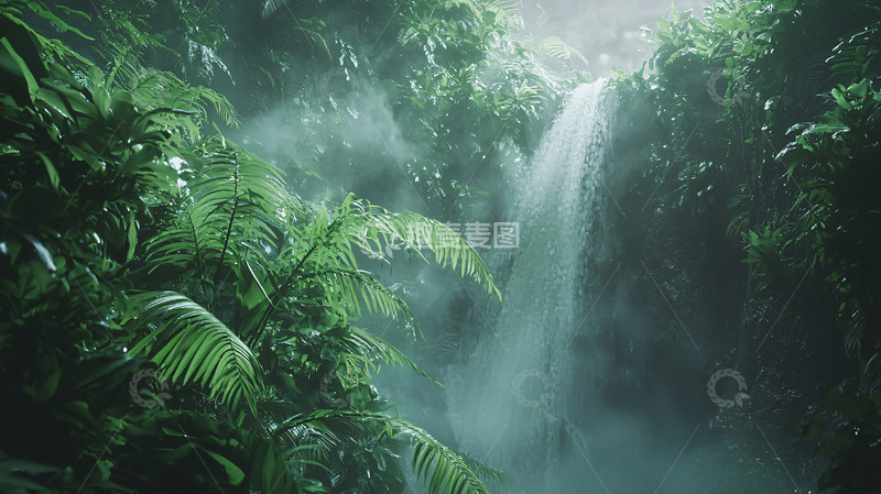 高清大图下载【趣麦麦图】热带雨林瀑布