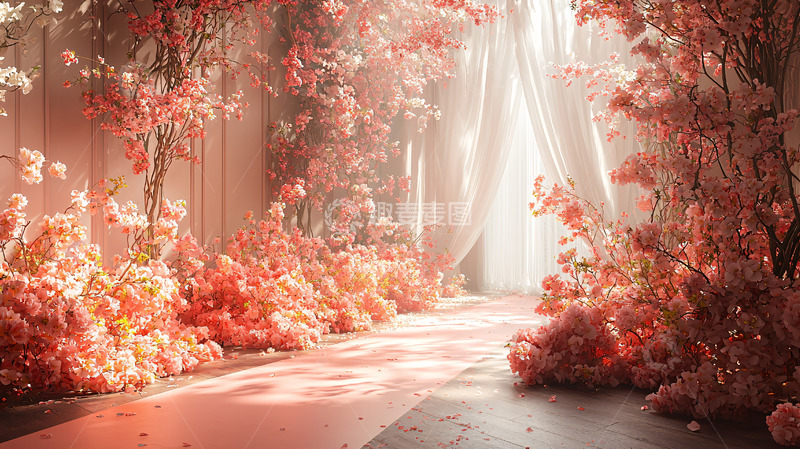 高清大图下载【趣麦麦图】粉色花海婚礼通道
