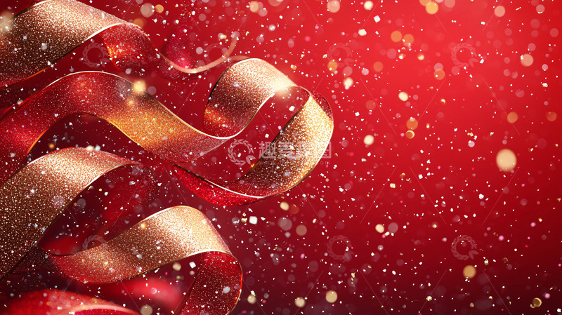 高清大图下载【趣麦麦图】红色金色丝带
