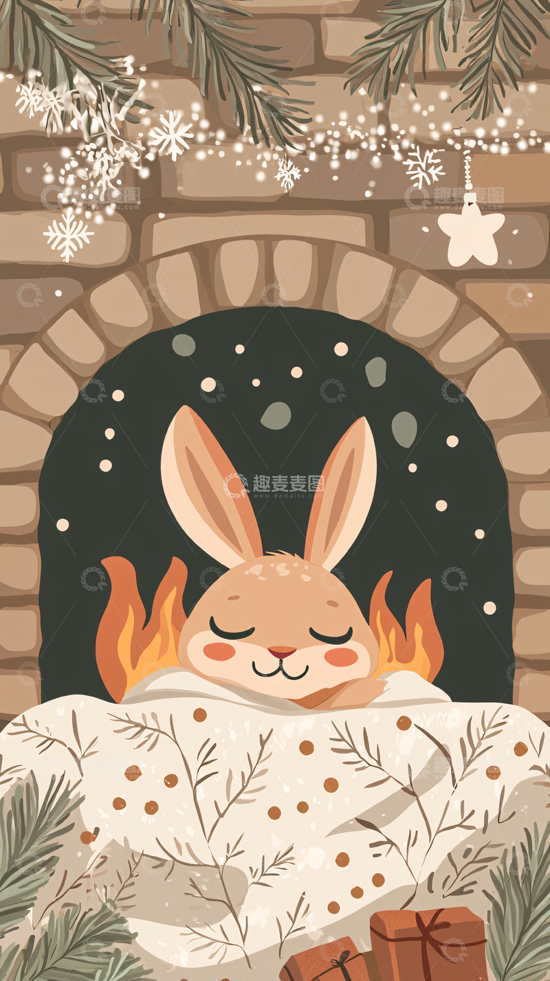 高清大图下载【趣麦麦图】暖炉旁的兔子