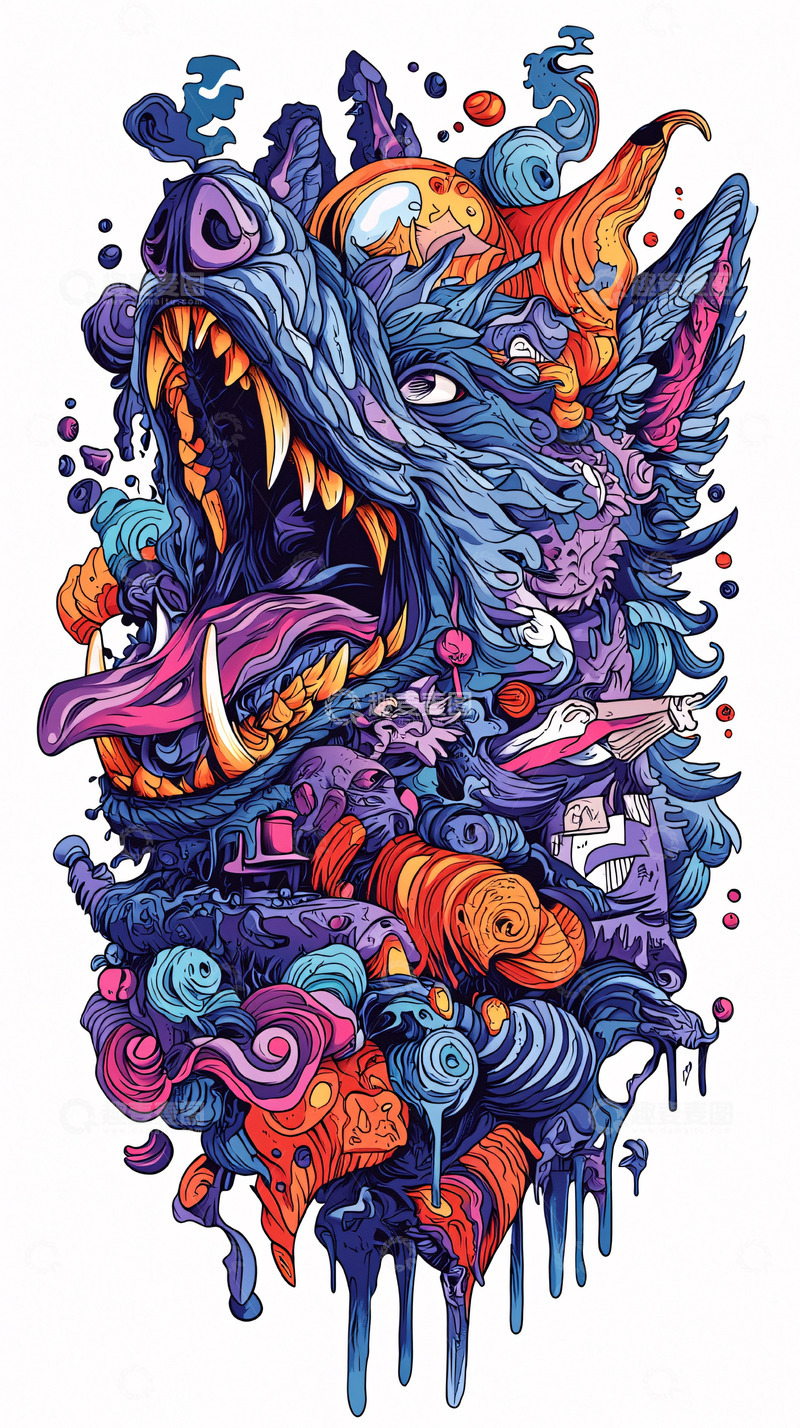 高清大图下载【趣麦麦图】抽象狼头