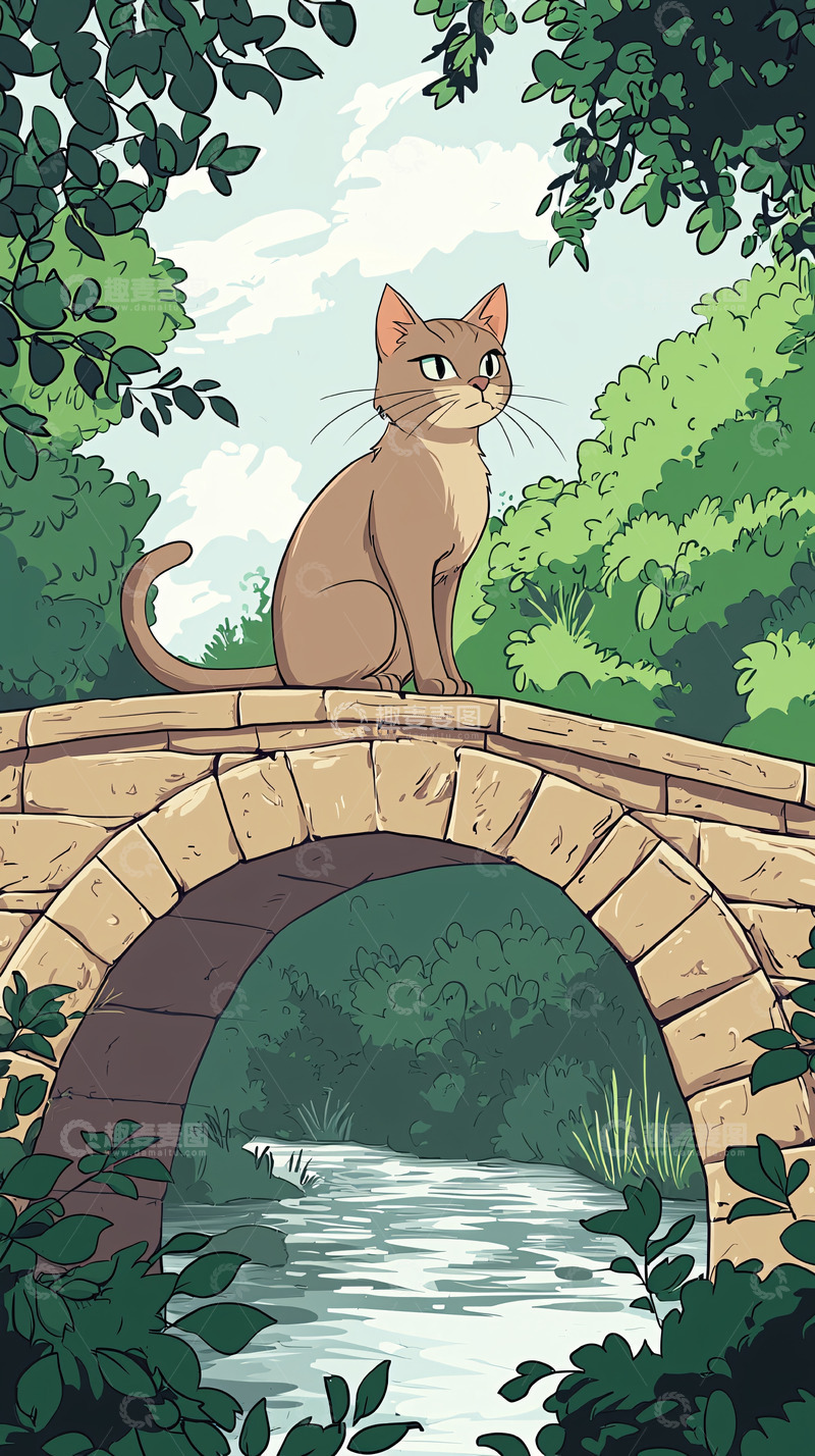 高清大图下载【趣麦麦图】猫咪坐在桥上