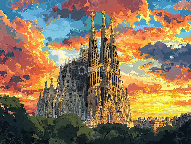 高清大图下载【趣麦麦图】圣家堂日落剪影