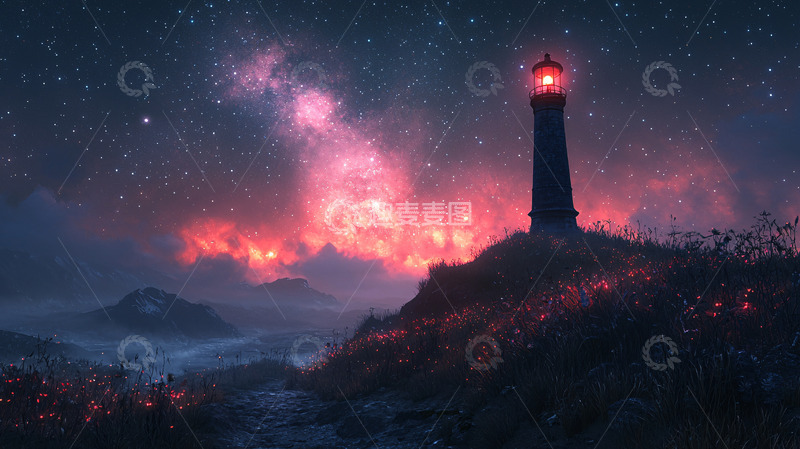高清大图下载【趣麦麦图】星空下的灯塔