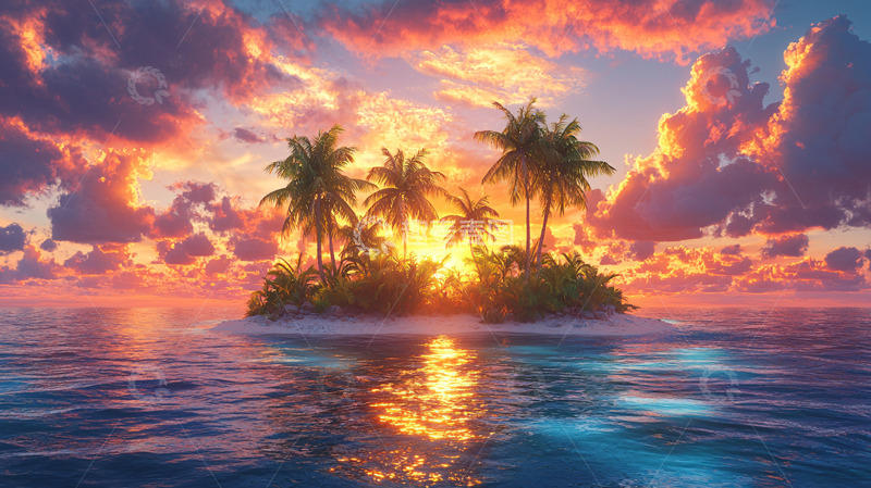 高清大图下载【趣麦麦图】热带岛屿落日余晖