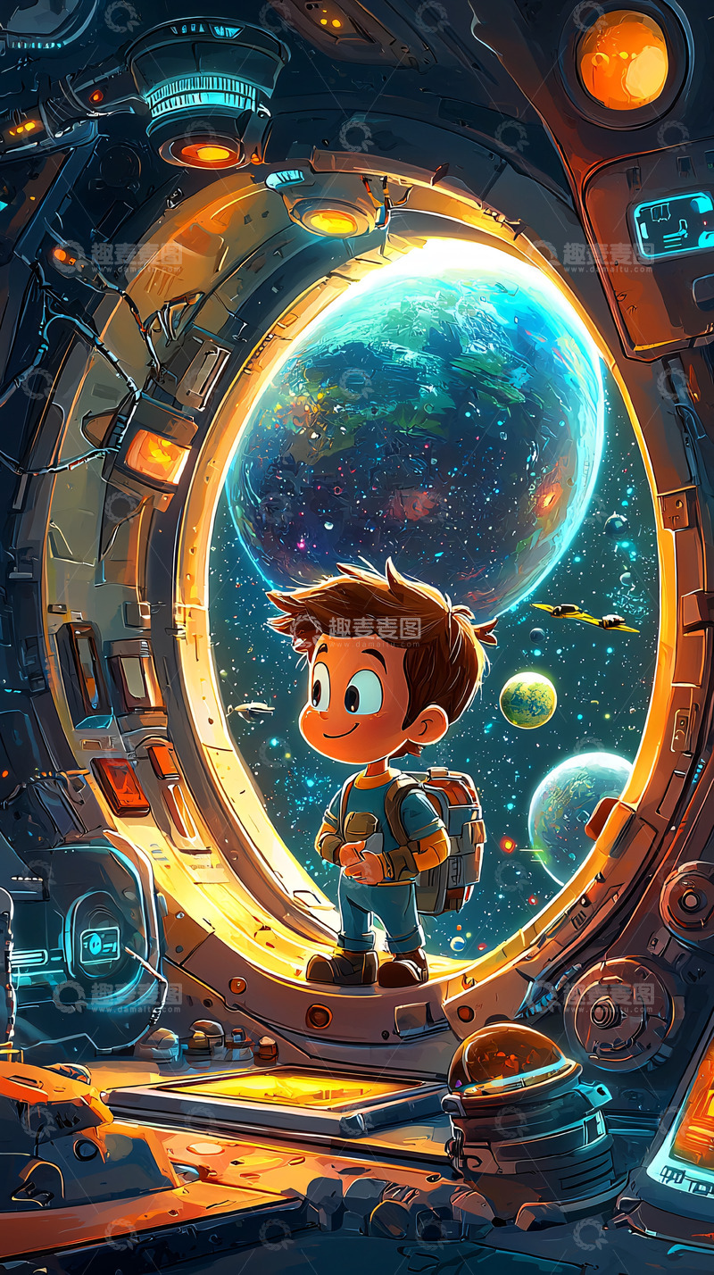 高清大图下载【趣麦麦图】太空飞船男孩