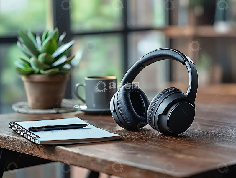 高清大图下载【趣麦麦图】桌面上的耳机静物特写