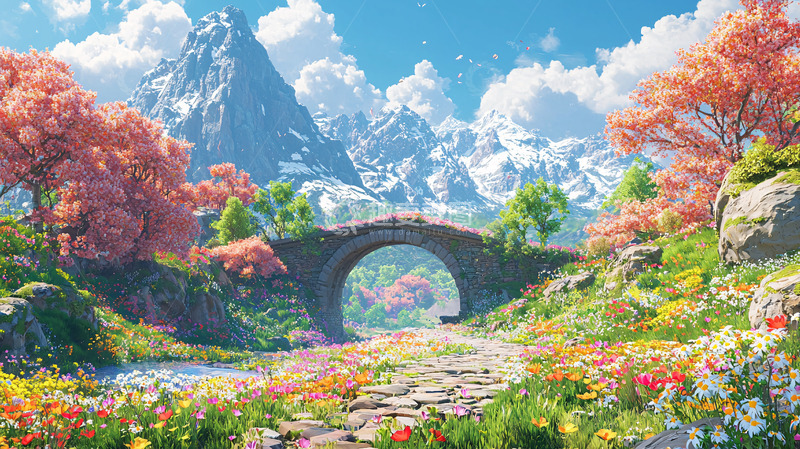 高清大图下载【趣麦麦图】春意盎然的山谷石桥