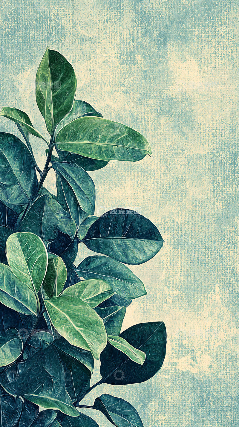 高清大图下载【趣麦麦图】绿叶植物在浅色背景前