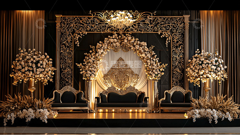 高清大图下载【趣麦麦图】金色婚礼舞台背景