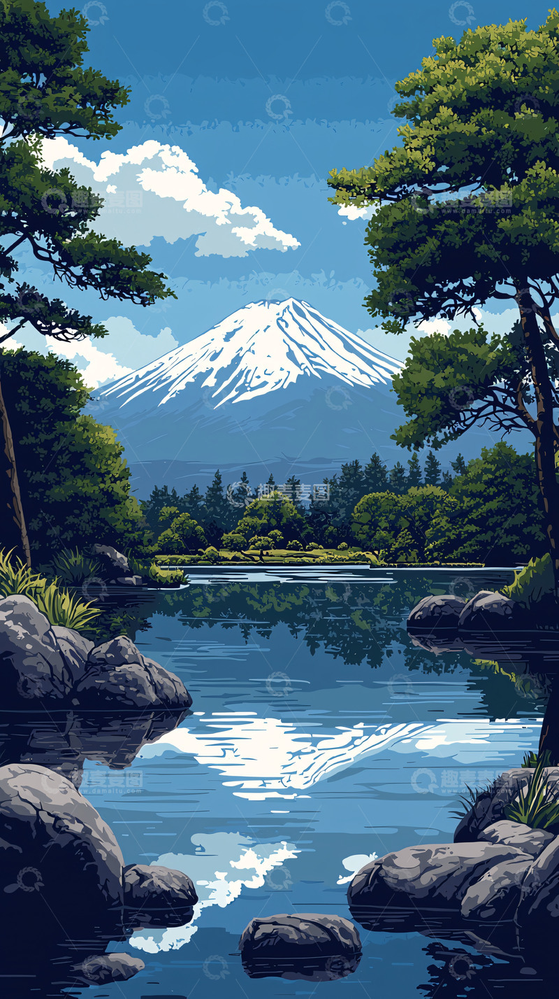 高清大图下载【趣麦麦图】富士山倒影