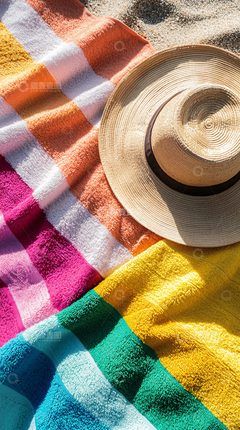 高清大图下载【趣麦麦图】沙滩巾上的帽子