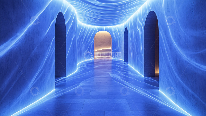 高清大图下载【趣麦麦图】蓝色光线隧道走廊