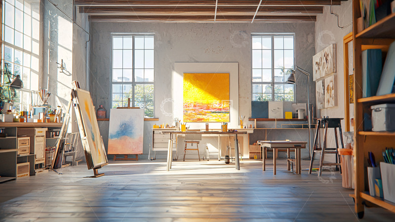 高清大图下载【趣麦麦图】阳光洒进艺术家工作室