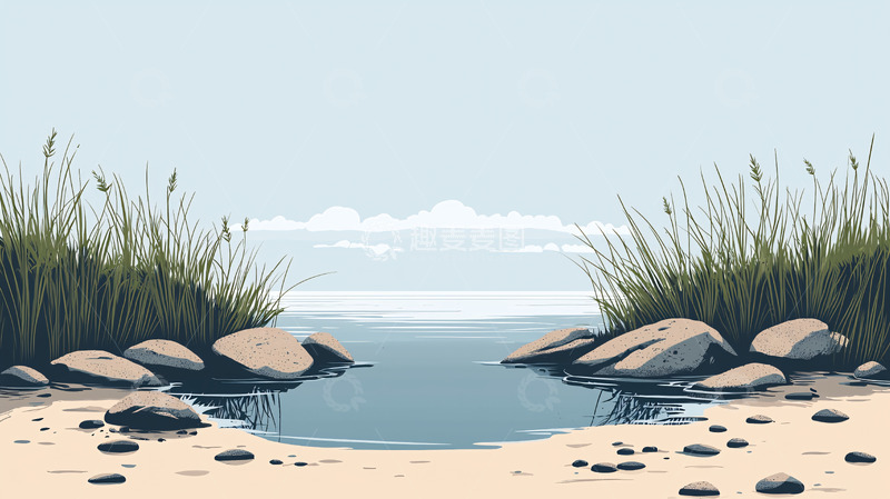 高清大图下载【趣麦麦图】宁静的沙滩水岸