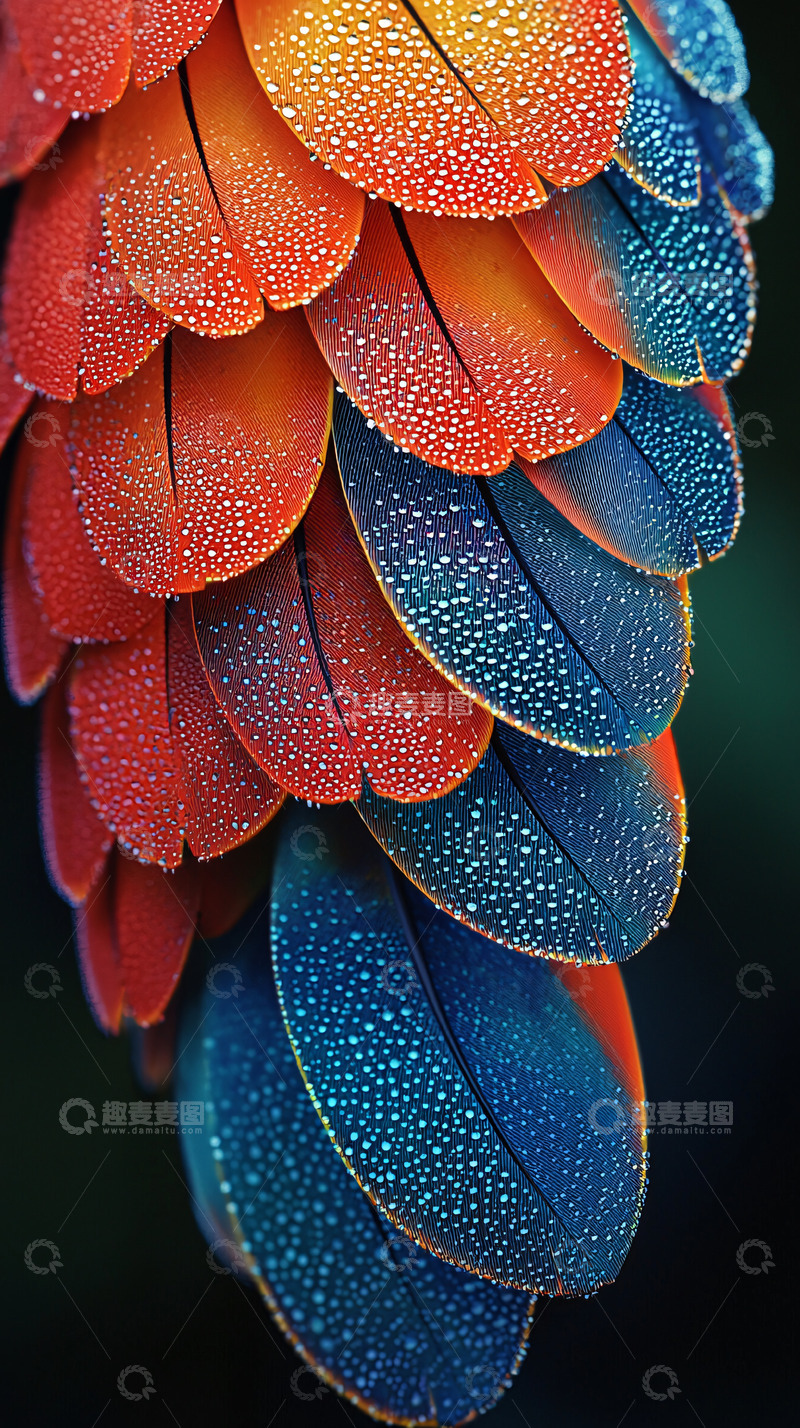 高清大图下载【趣麦麦图】鹦鹉羽毛特写水珠