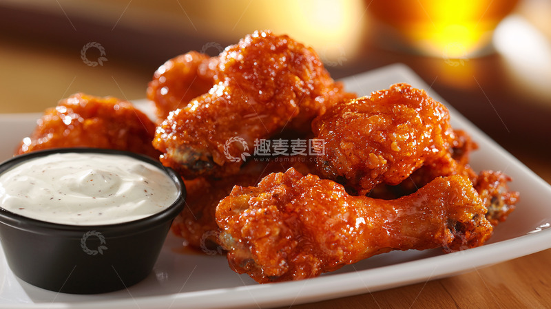 高清大图下载【趣麦麦图】美味香辣鸡翅佐以蘸酱