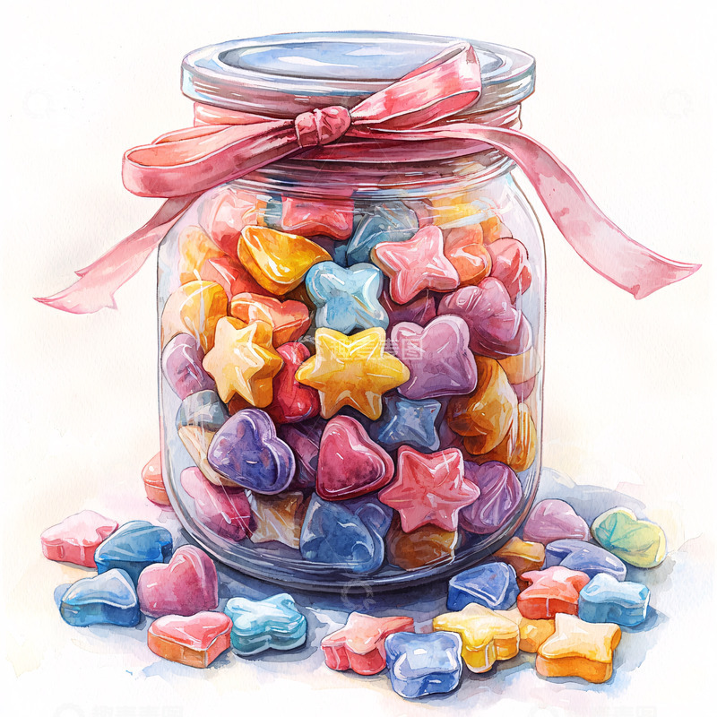 高清大图下载【趣麦麦图】装满彩色糖果的玻璃罐