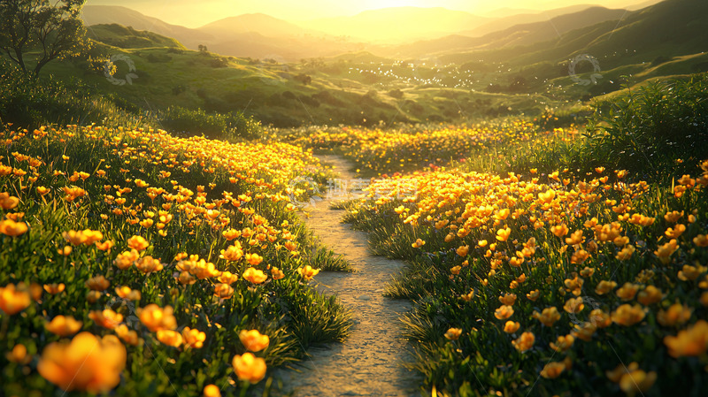 高清大图下载【趣麦麦图】金色花海小路