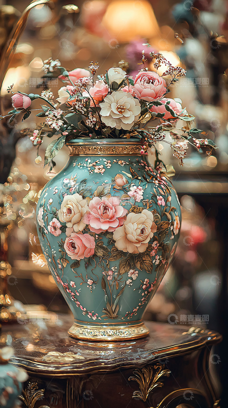 高清大图下载【趣麦麦图】青花瓷花瓶插花